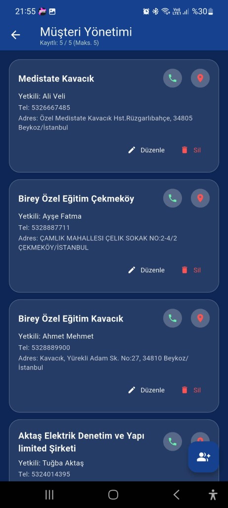 Müşteri Yönetimi Ekranı