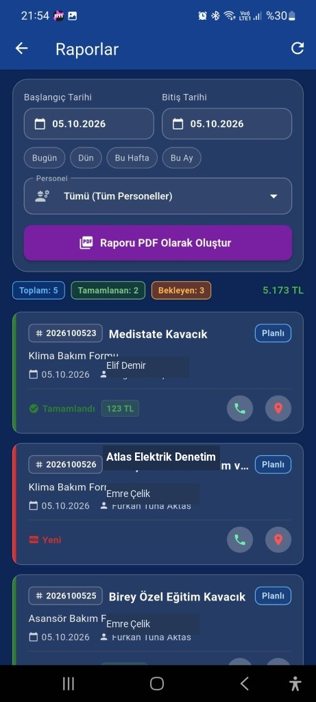 Dönemsel Raporlar Ekranı