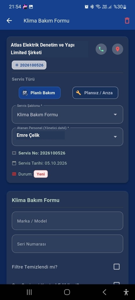 Dinamik Servis Formu Ekranı